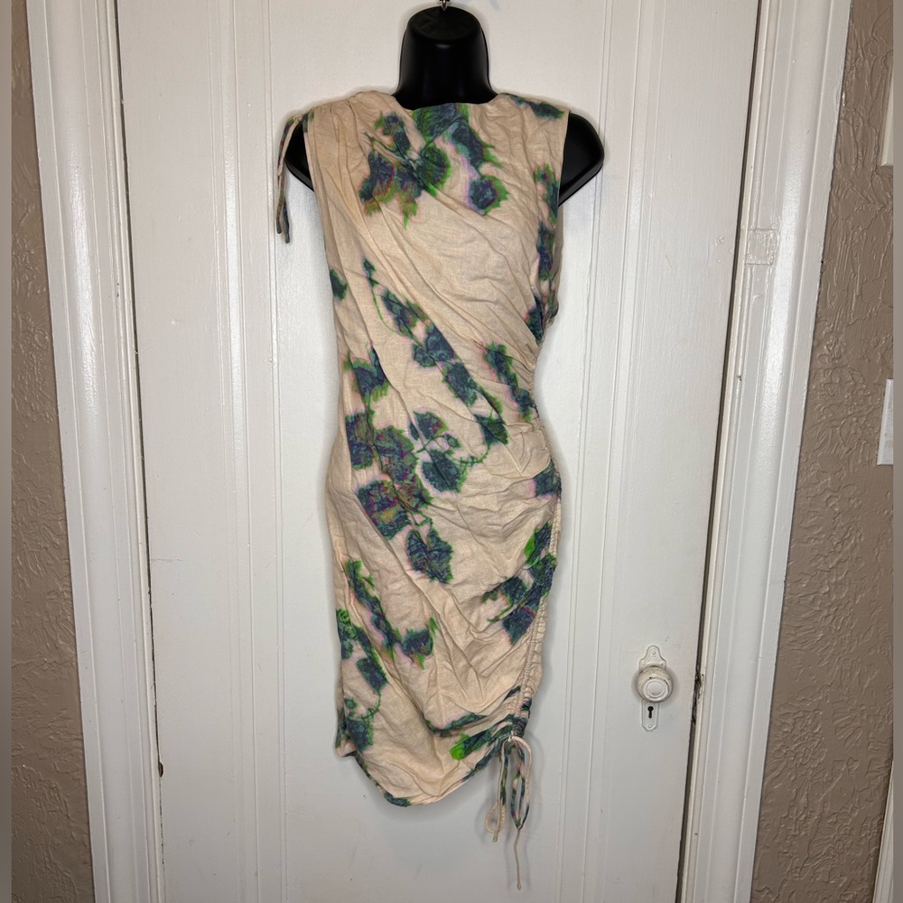 ✨SOLD✨Zara Cream and Blue Asymmetrical Sheath Dress - Picture 1 of 7